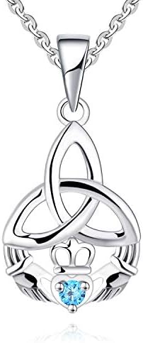 JO WISDOM Women Necklace,925 Sterling Silver Irish Celtic Claddagh Love Heart Pendant Necklace with AAA Cubic Zirconia