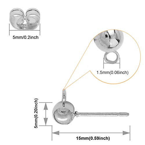 100Pcs Ball Earring Studs With 100Pcs Butterfly Earring Backs,White K Stud With Loop Hypoallergenic Ball Post Earring Studs Round Ball Earring For Jewelry Making #TOP2