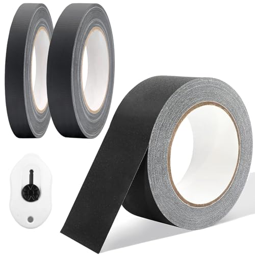 YPLonon 3 Rodillos Cinta Americana Negro, 20/30/50mm Cinta Americana Eextrafuerte con Cuchillo Multiusos, Impermeable, Resistencia al desgarro, para Sellar Unir Fijar
