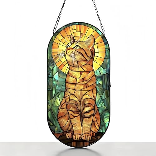 Cat Stained Glass Window Hanging - 5.3