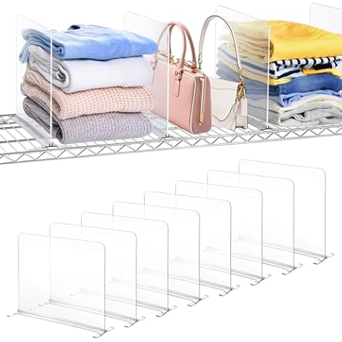 Hanaoyo Acrylic Shelf Dividers for Wire Shelves, Shelf Dividers for Closet Organization, Wire Shelving Accessories Clothes, Purses Divider, Closet Dividers for Bedroom, Kitchen, Office(8 Pack) Cover