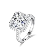 Tolldek 9K/14K/18K Weißgold Partnerringe Echtschmuck Echtschmuck Petite Klassiker Parchen Ringe mit Moissanit Asscherschliff, Verlobungsring Weiß Gold Au 375/585/750, Gr.47-65, Oro blanco 375 de 9