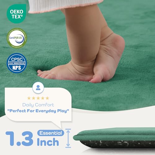 Image of 1.3 inch Thick Play Mat for Baby 50x50 Foam Playmat for Kids Dark Green | Memory Mat for Baby to Play on Floor Waterproof Easy Care with Non-Slip Tummy Time Play Mat for Nursery Playroom Classroom