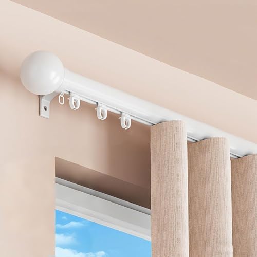 Heavy Duty 12.1FT Aluminum Curtain Rod with Upgraded Pulleys – Easy Install Sliding Track System for Room Dividers, Ideal for Living Rooms & Hotels, White 3.7M