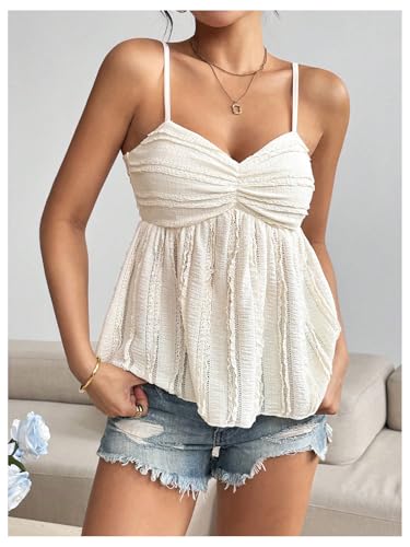SOLY HUX Women's Peplum Crop Tops Y2K Cute Babydoll Tops Lace Ruched Dressy Casual Spaghetti Strap Going Out Camisole4