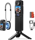 SJCAM C300 Vlog Kamera 4K,7 Stunden Akkulaufzeit, 6-Achsen-Stabilisierung,Dual-Touchscreen,154° Weitwinkel,30 m Wasserdicht Videokamera,Action cam mit Zubehör-Kits Geschenke,Schwarz,64G