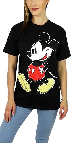 Disney Womens Mickey Mouse Relaxed Fit Tee, Black Stroll, Large