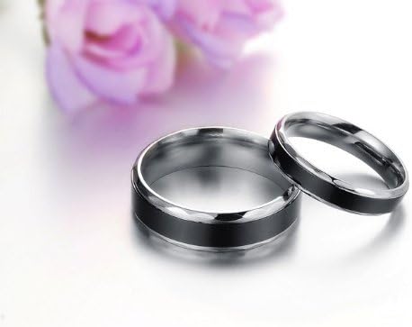 JewelryWe Men Women's Black Silver Tone Stainless Steel Band Ring Valentine Love Couples Wedding Engagement Promise (Men's Size L) - Image 3