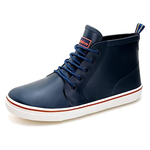 YUHITYGZGS Rain Boots for Women and Men, Waterproof Rubber Garden Boots Unisex Short Ankle Rain Shoes Lace Up Fishing Deck Boots Comfortable Anti-Slip Rainboots for Muck Mud Working Outdoor Cover