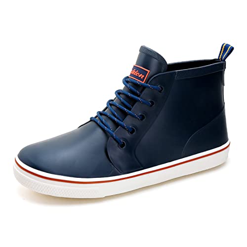 YUHITYGZGS Rain Boots for Women and Men, Waterproof Rubber Garden Boots Unisex Short Ankle Rain Shoes Lace Up Fishing Deck Boots Comfortable Anti-Slip Rainboots for Muck Mud Working Outdoor