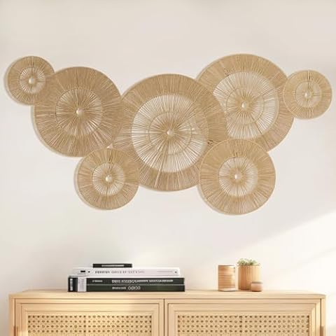 Mokof 7 Pack Boho Wall Decor Round Baskets Set (Small 7" to Largest 17") - Handwoven Large Wall Hanging Art for Bedroom, Living Room, Home Office Cover