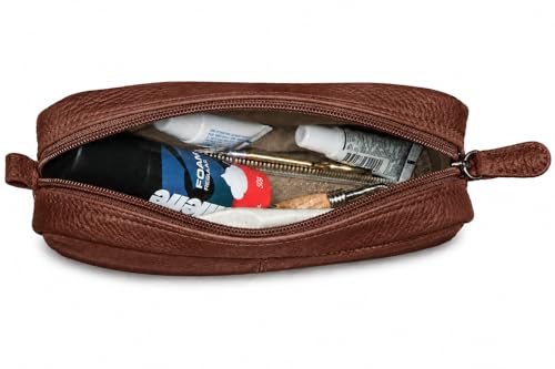 Image of Calfnero Genuine Leather Toiletry Bag for Men & Women | Premium Leather Travel-Pouch | Toiletry Organizer | Cosmetic & Shaving Kit Bag | Unisex Travel Dopp Kit (Cognac)