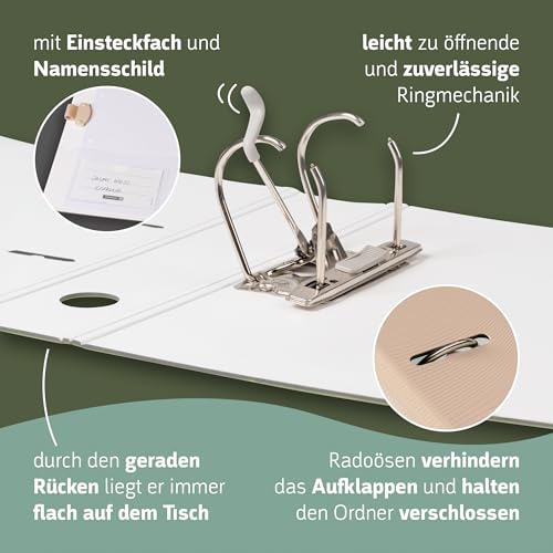 BRUNNEN A4 Ordner Wave PP, gerader Rücken, 2er-Set, 70 mm, mit Gummizug, Stifthalter, Einstecktasche, Blattniederhalter, Radoösen, Wellendesign, leicht, Trendfarben Dune (Beige)