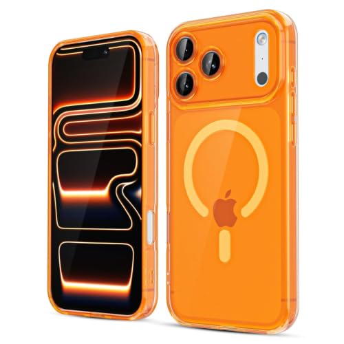 LoeoeL for iPhone 17 Pro/ 18 Pro Case Clear Mag Safe, Magnetic Transparent TPU Silicone Compatible with Magsafe Phone Case for Women, Slim Thin Glossy Non-Yellowing Bright Hard Plastic, Neon Orang