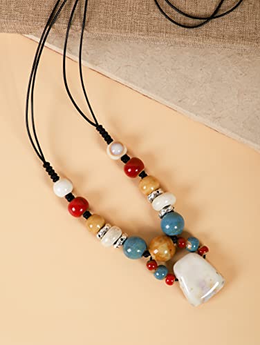 Minachi Boho Hippie Colorful Ceramic Beads Strand Necklace Bohemian Jewelry Gift For Women (Cream) #TOP1