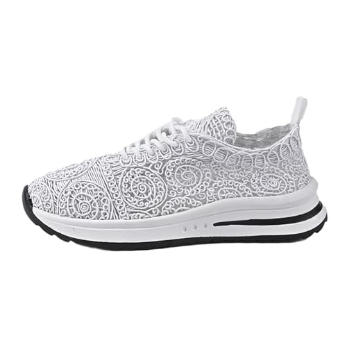 Crock - Tenis deportivos para mujer, con cabeza redonda, con cordones, parte inferior gruesa, zapatos deportivos para correr para mujer, White, 39 EU