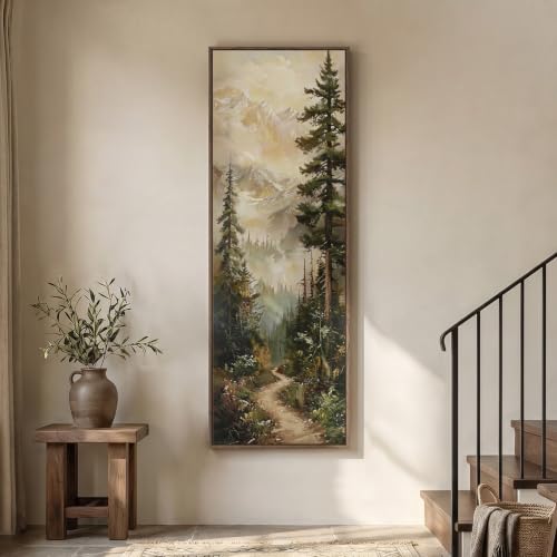 Framed Long Narrow Vintage Mountain Landscape