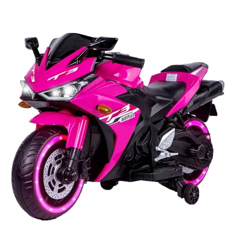 Kids Ride On Motorcycle,12V 550W Electric Ride On Motorcycle,1.8-3.2 Mph Speed,Battery Powered Motorcycle w/Training Wheels, Manual Throttle,Led Lights, Music,USB,Mp3 (Pink)