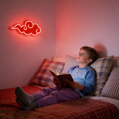 Image of Red Cloud LED Neon Sign, Dimmable Anime Wall Decor Night Light for Bedroom, Game Room, Man Cave, USB Gaming Neon Lights Gift for Gamers, Fans, Son, Boyfriend
