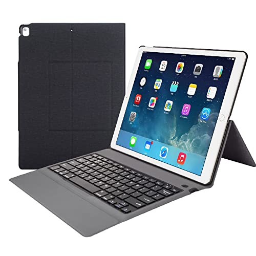 GUPENAA Keyboard Case for iPad Pro 12.9'' 2017/2015 (Old Model, 2nd & 1st Generation), Magnetic Detachable Bluetooth Keyboard with Pencil Holder, Black Soft TPU Protective Cover