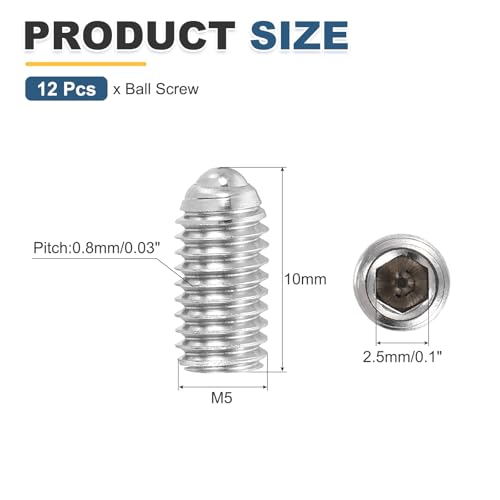 QUARKZMAN Silberne Kugelkopf-Stellschrauben M5x10mm 304 Edelstahl Sechskant-Federstift-Gewindestifte Für Industrielle Elektronische Maschinen Hausmöbel Reparatur Arbeitsplätze 12 Stück