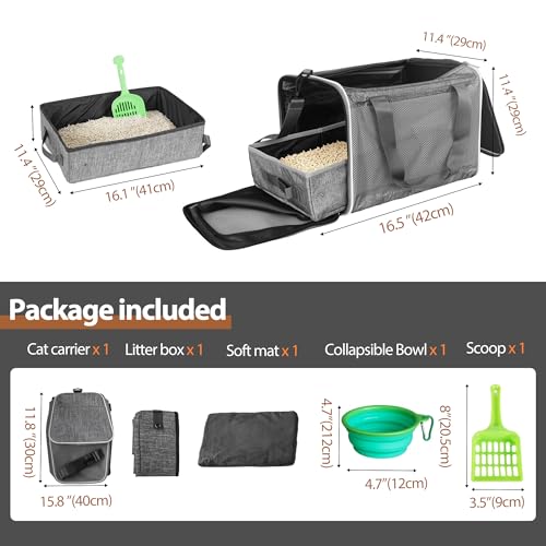HiCaptain Cat Travel Carrier Bag with Litter Box, Portable Soft Cat Carrier Bag Lightweight Leak-Proof Collapsible Litter Box for Cats, Fits for Kitten up to 15 lb to Travel, Camping, Hiking, or Hotel - Thumbnail 3