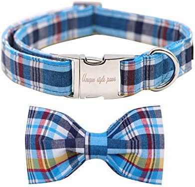 unique style paws Christmas Plaid Dog Collar with Bowtie, Durable Adjustable Dog Collars, Bow Dog Collar for Small Girl or Boy Dogs