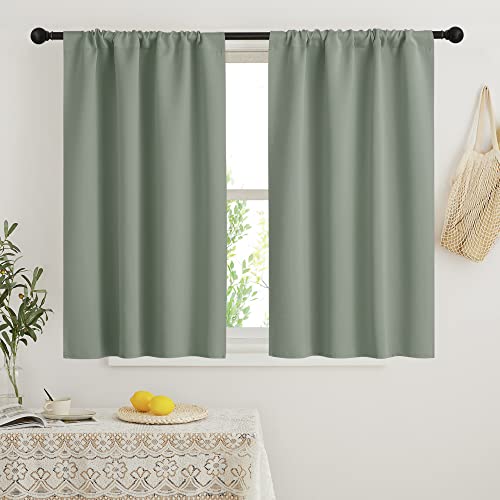 RYB HOME Small Window Curtains Blackout - Privacy Energy Saving Insulating Curtains Blinds for Bedroom Bathroom Basement Kids Nursery Kitchen, W 34 x L 48 inches, Sea Green, 2 Panels