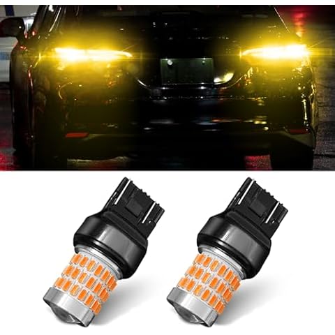 Rebvugr 7443 7440 LED Bulb for Reverse Lights, 2024 Upgraded Super Bright T20 7441 7444 W21W LED Lamps with Projector Lens, Replacement for Backup Tail Brake Parking Lights DRL, 2Pcs (Yellow) Cover