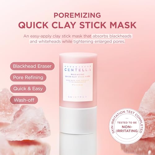 SKIN1004 Poremizing Quick Clay Stick Mask 0.95oz, 27g, Korean Face Treatment for Pore Minimizing, Pink Clay Mask with Himalayan Pink Salt & Madagascar Centella for Skin Softness, Korean Skin Care