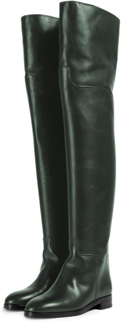 YDN Womens Round Toe Wide Calf Flats Over the Knee Boots Elastic Pull On Low Heel Thigh High Boots Sexy Prom Nightclub Shoes Size 4-16 US