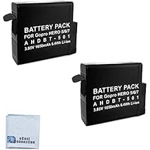 eCostConnection 2 Replacement Batteries AHDBT 501 for GoPro Hero 5, 6, 7 Silver and Black Edition Includes Microfiber Cloth