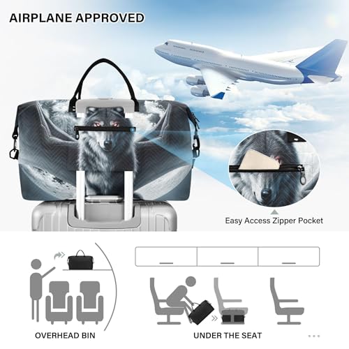 Moon Wolf Dragon Wings Duffle Travel Bag Cosmetic Bags Set of 2, Flower Women Sports Bag Carry on Duffle4