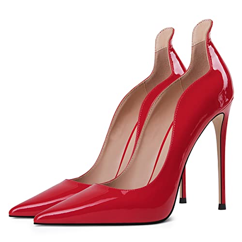 FSJ Women Pointed Toe High Heels Sexy Stiletto Pumps Slip On Faux Leather Rhinestone Heeled Sparkly Prom Wedding Dress Shoes Size 4-15 US