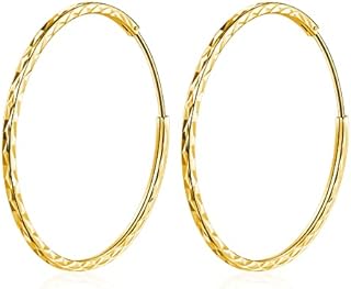 T400 Jewelers 925 Sterling Silver Diamond Cut Sleeper Small Large Hinged Hoop Earrings,Size:25 35 45 55 65mm