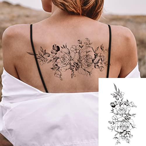 32Pcs Black Rose Flower Temporary Tattoo Sticker For Women,Multiple Floral Pattern Designs(7.5X3.8 Inch) #TOP4