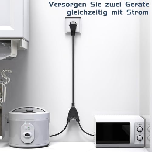 HITRENDS Przedłużacz 2 m, kabel sieciowy, 2-krotny styk ochronny, przedłużacz zewnętrzny, gniazdka AC Schuko, IP44, do domu, biura, do 250 V/16 A, czarny