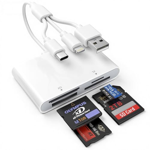 4-in-1 Memory Stick Pro Duo Adapter for iPhone/Android/PC – Lightning/USB-C/USB-A OTG Card Reader for SD/TF/MS/XD, High-Speed 480Mbps Sony Cybershot Compatible Reader, Plug & Play, No App Needed