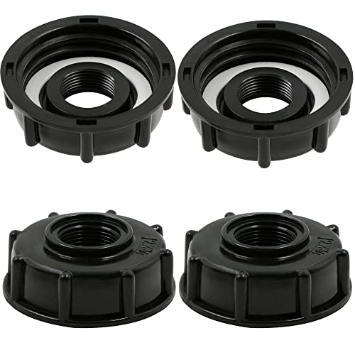 fuxunamz Adaptateur de Réservoir IBC Connecteur - Baril Raccord Tuyau Accessoires Bouchon Conteneur - pour Robinet de Jardin D'adaptateur Cuve Sortie Raccord 3/4 Pouces - 4 Pièces Noir