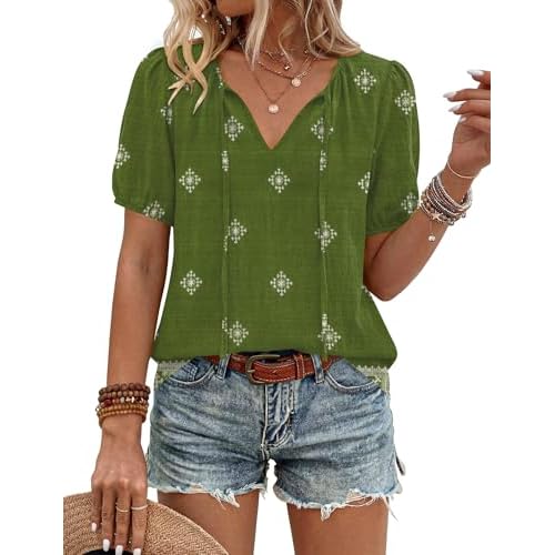 LOMON Boho Tops Women Summer Peasant Blouse Tunic