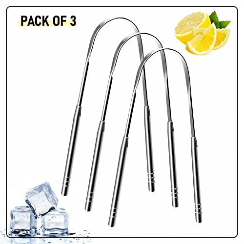 Image of oral care steel Tongue cleaner long handle 13 x 5 x 1 cm for Adults and Kids Pack of 3