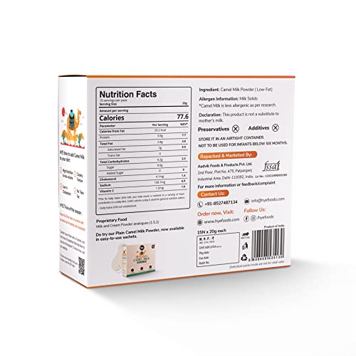 Hye Foods Low Fat Camel Milk Powder | Pasture Grazed । 100% Pure & Natural । 15 * 20Gm । 10.58 Oz (300Gms) #TOP1