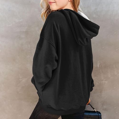 Sweatshirts For Teen Girls Long Sleeve Hooded Pullover Hoodies Casual Solid Color Tops Fall Sweatshirt With Pocket4