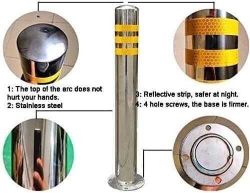 Safety Bollard Safety Bollard Post, Fixed Car Park Bollard, Stainless Steel Parking Posts for Traffic-Sensitive Area for Parking Lot,Traffic Control (Silver 600x76mm/23x3in) image 3