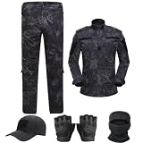 SANYETS Tactical Suit,Military Pants and Jacket,Cap Gloves Balaclava Set,Black Camo Uniform Men's Airsoft Gear, L