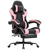 Calivra Gaming Stuhl,Ergonomischer Gaming Stuhl mit Fußstütz,Gaming Chair,Verstellbare Armlehnen,Bürostuhl Ergonomischer Computerstuhl mit Lendenwirbelstütze,(Schwarz-Rosa)