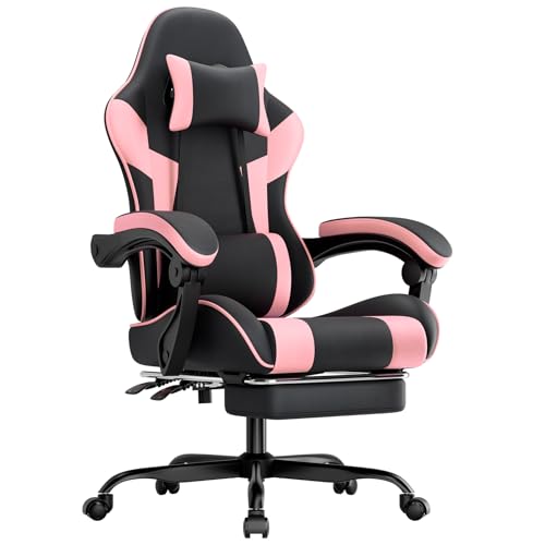 Calivra Gaming Stuhl,Ergonomischer Gaming Stuhl mit Fußstütz,Gaming Chair,Verstellbare Armlehnen,Bürostuhl Ergonomischer Computerstuhl mit Lendenwirbelstütze,(Schwarz-Rosa)