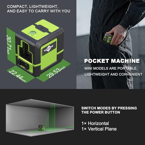 Weiddw laser level - Green Cross Line, for interior decoration, for vertical and horizontal measurement, 1200 mAh lithium battery, 10-hour standby time,<1mw(Without tripod style)