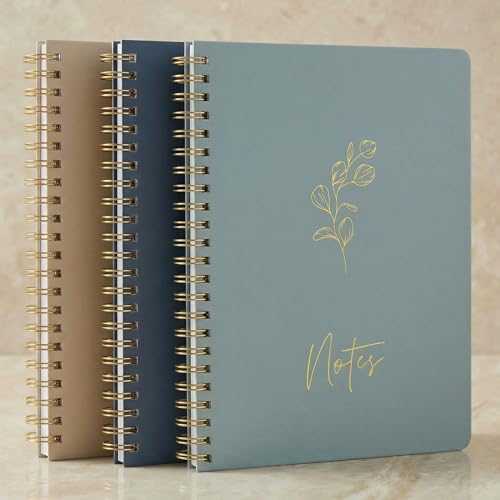 ZICOTO Aesthetic Spiral Notebook Set of 3 For Women - Cute College Ruled 8x6 Journal/Notebook with Large Pockets And Lined Pages - Perfect Supplies to Stay Organized at Work or School