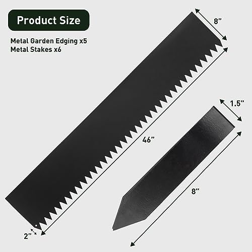 MESTYL 19 FT Metal Landscape Edging Kit, 5PCS 46"x8" Galvanized Steel Garden Edging Border with Stakes, Flexible No-Dig Lawn Edging, Easy Install for Lawn, Yard, Flower Bed, Black by mestyl - Image 4